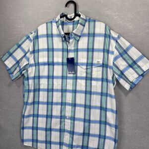 NWT Huk Men’s Latitude Tide Point Short Sleeve Button Up Flannel Performance New